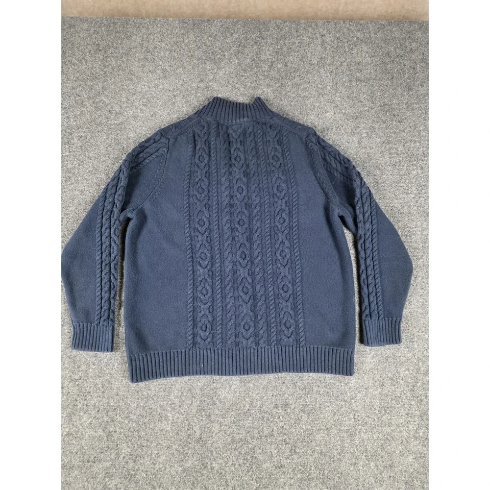 L.L.Bean Sweater Mens XL Navy Blue Cable Knit Full Zip Mock Neck Cardigan Cotton
